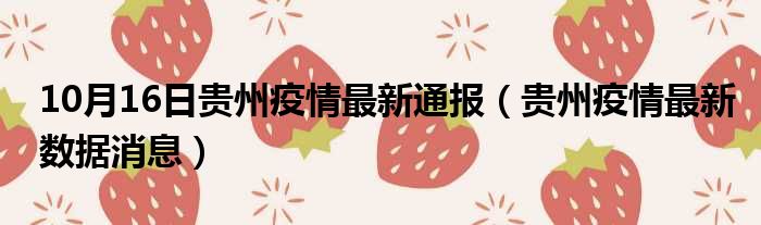 贵州最新疫情通报更新，疫情动态与防控措施概述