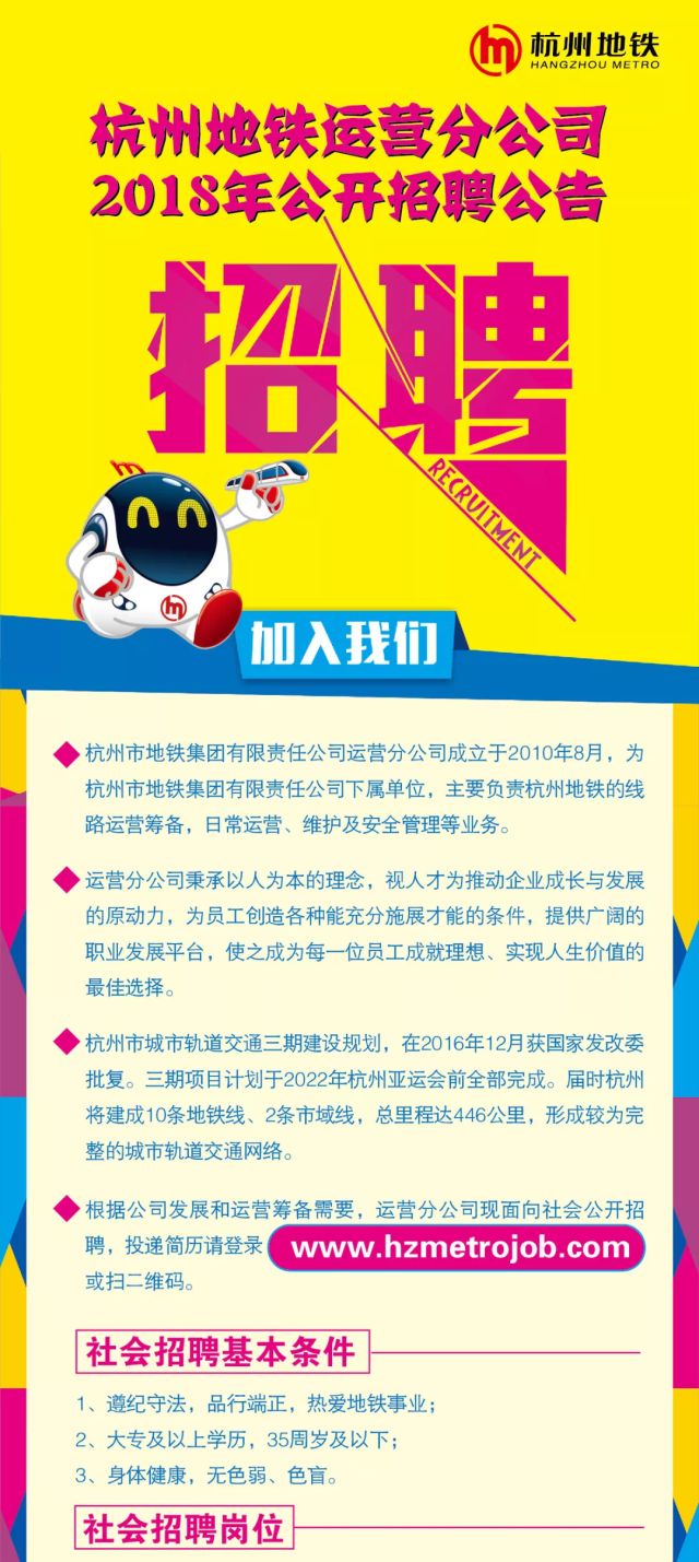 杭州地铁招聘网最新岗位招募公告