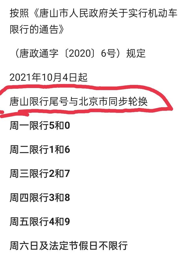 唐山限行最新通知公告
